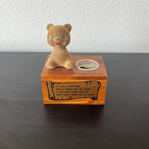 Flocked Teddy Bear Souvenir Bank // Albuquerque New Mexico // Cedar Box Base